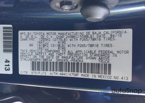 2015 Toyota Tacoma Base V6 z USA, uszkodzony, nr VIN 3TMLU4EN8FM190634